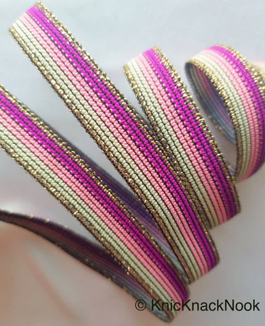 Purple, Pink, White And Bronze Thread Lace Trim